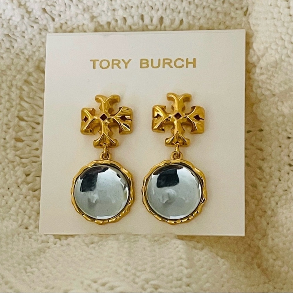 Tory Burch Gold and Clear Statement Earrings - Picture 6 of 9